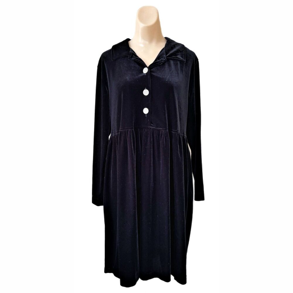 Coldwater Creek Womens Y2K Velvet Shirt Dress Small Preppy Holiday Event NYE